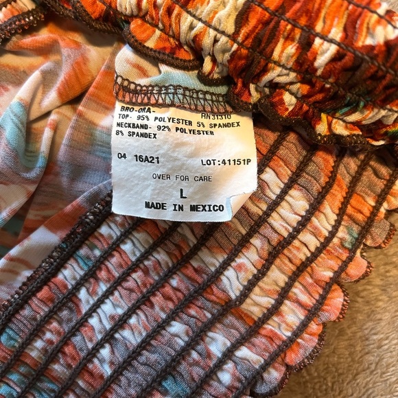 Y2K AB Studio Orange and Brown Floral Short Sleeve Blouse - Picture 4 of 4